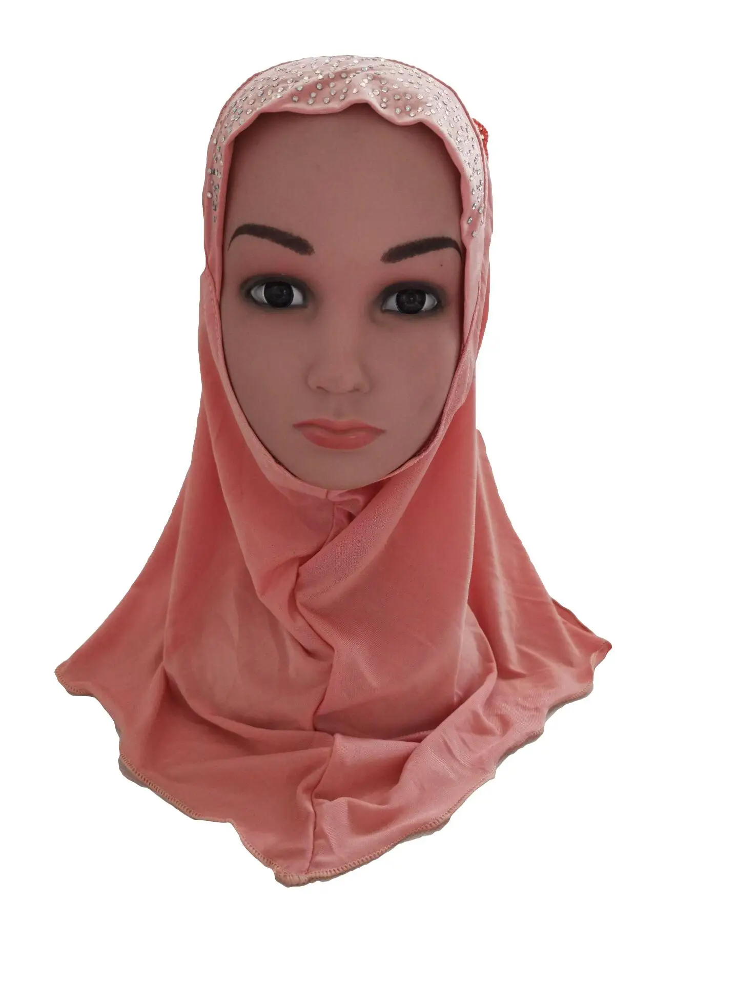 Мусульманские дети хиджаб для девочки Стразы цельный шарф "Амира" шаль исламский платок Арабская шапка Рамадан головной убор шляпа никвабы тюрбан Ближний Восток - Цвет: Оранжевый