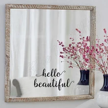 Hello Красивая Зеркальная Наклейка настенные наклейки для салона любовь Цитата Спальня украшение для стеклянной двери наклейки на стены B334