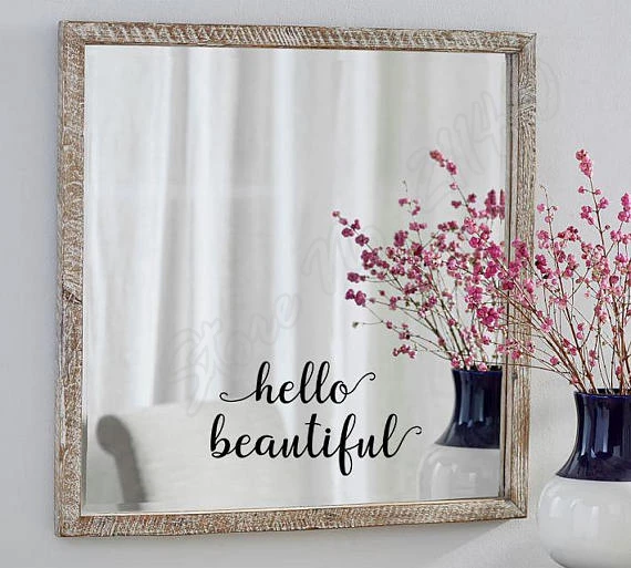 Hello Beautiful Mirror Decal Salon Wall Stickers Self Love Quote Bedroom Glass Door Decoration Wall Decals B334