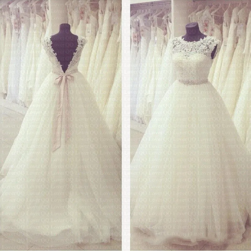 

2019 O-Neck Belt Backless Ball Gown Wedding Dress Custom-made Bride Wedding Gown Robe de Soiree Vestido de Noiva