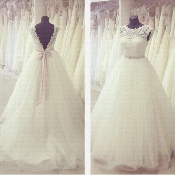 

2019 O-Neck Belt Backless Ball Gown Wedding Dress Custom-made Bride Wedding Gown Robe de Soiree Vestido de Noiva