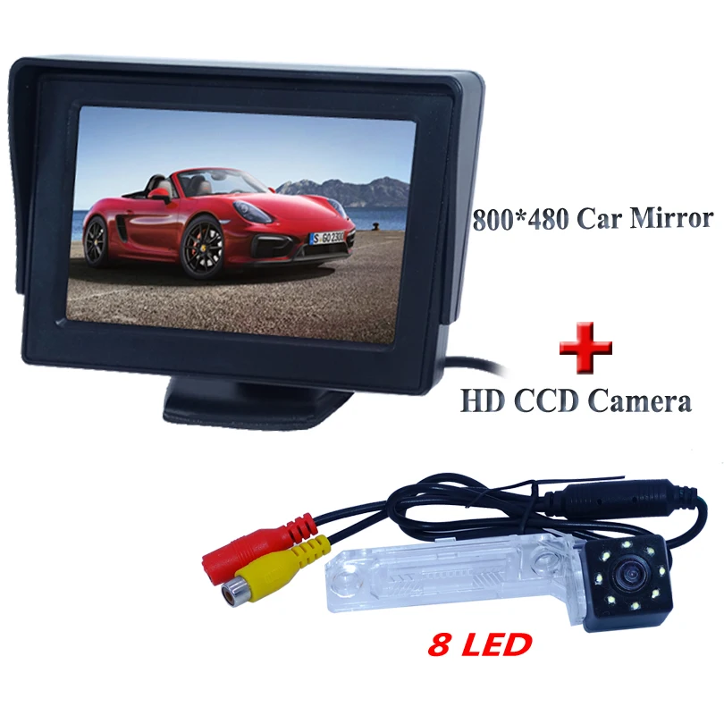 4.3" lcd car rear monitor 800*480+ 170 angle car reversing camera 8 led