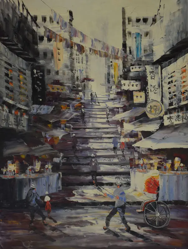 Knife Oil Painting Hand Painted Old Hongkong Street Landscape Wall Art Picture Home Decor Modern Canvas Painting Knife Oil Painting Oil Paintingcanvas Painting Aliexpress