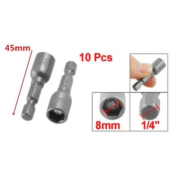 10pcs 8mm Socket Magnetic Nut Driver 1/4 Inch Hex Shank Power Drill Bits