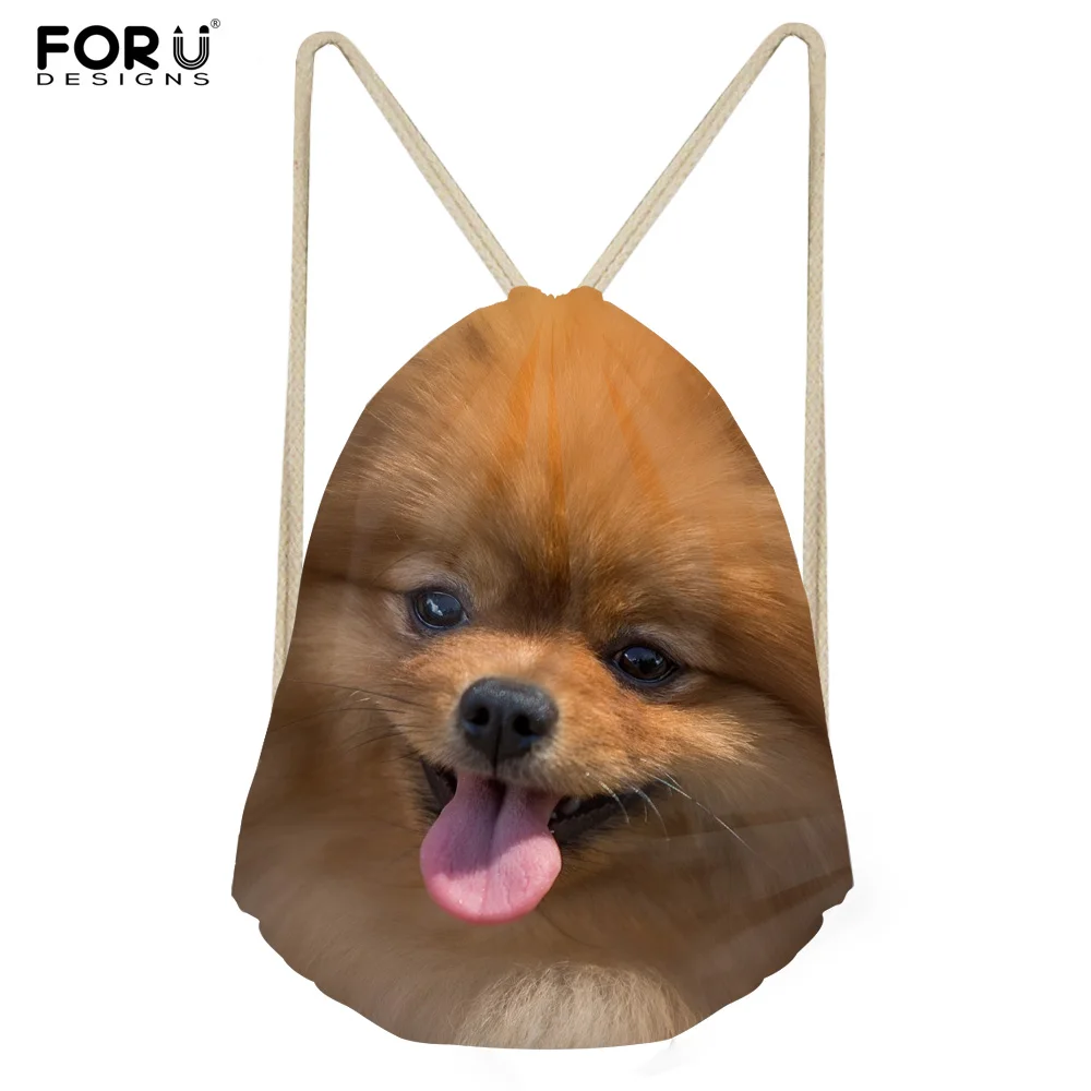 

FORUDESIGNS Cute Animal Pomeranians Women's Bags Feminina Backpack Small Drawstring Bag Travel Sport Bags Cinch Sackback Girls