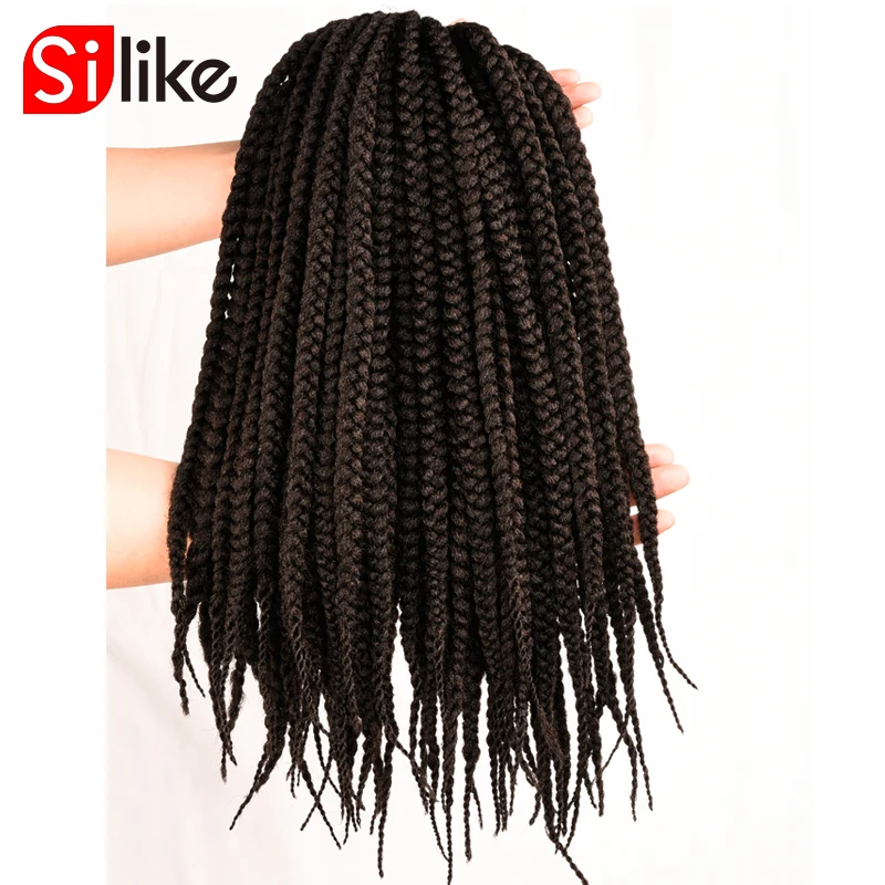 Silike 12" 18" 22" Crochet Box Braids Synthetic Hair 12 Roots Pure Colors Crochet Braiding Hair Extensions 90-100 g 1 pack/lot