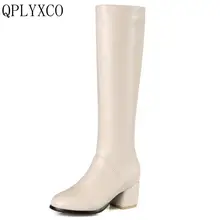Qplyxco Новинка года распродажа Большие размеры 32–45 сапоги до колена Женская модная зимняя обувь на высоком каблуке теплая молнии с длинным загрузки c9-28