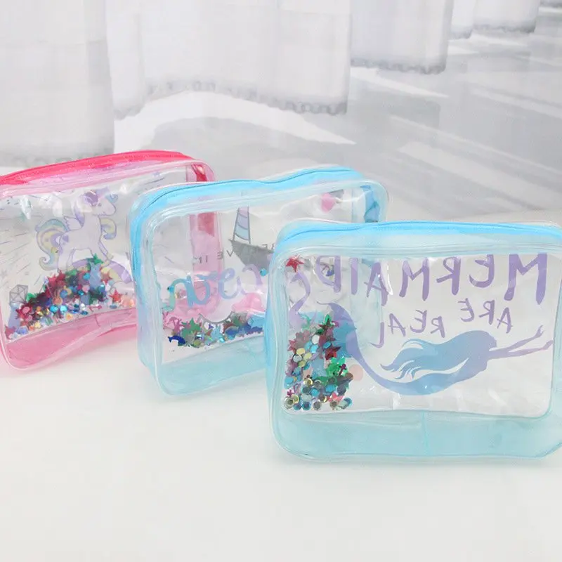 Creative Unicorn Pattern Cosmetic Bag PVC Transparent Cute Makeup Case Waterproof Portable Bath Make Up Toiletry Bag Pouch