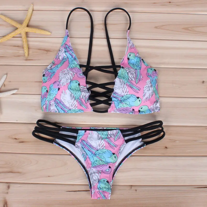 

Swimwear Womens Multi-color Bikini Set Bandage Push-Up Padded Swimwear Swimsuit Bathing for female