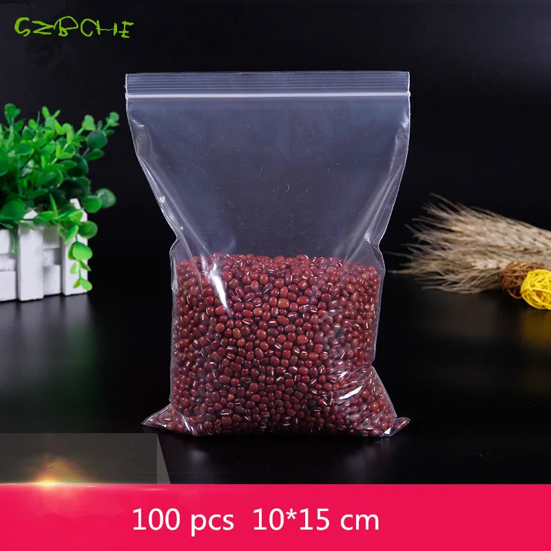 100Pcs 10X15CM Ziplock Lock zipped Poly Clear Bags Plastic Food storage bags Thick transparent package bags