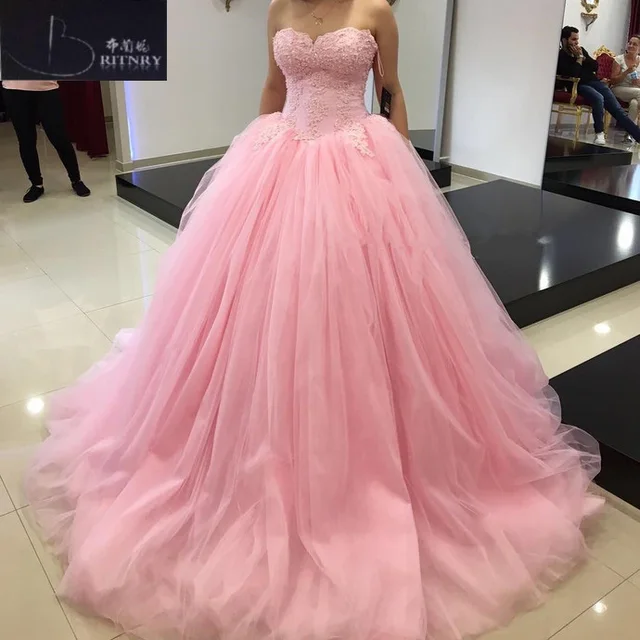 Aliexpress 2018 Puffy Pink Wedding Dress Sweetheart Lace 2018 Puffy Pink Wedding Dress Sweetheart Lace Beaded Tulle Ball Gown Plus Size Bridal