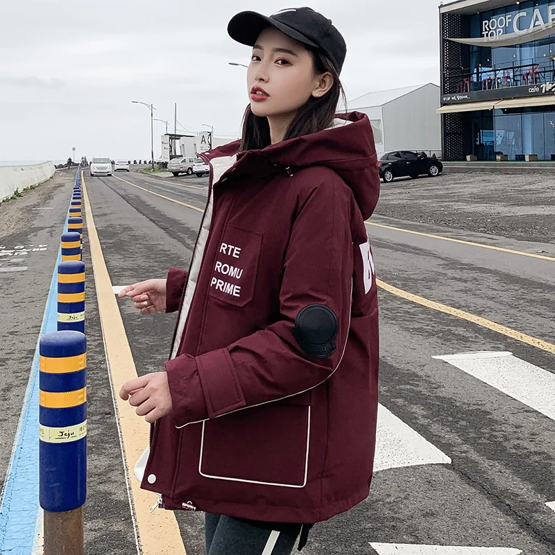 

Winter women mid-long jackets Casual printed letters hooded parkas coat female winter thick warm loose sintepon outwear jackets