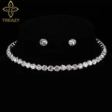 TREAZY Серебряный Цветной Круг Кристалл наборы свадебных ювелирных изделий блестящие стразы ожерелье серьги набор для женщин Свадебные аксессуары