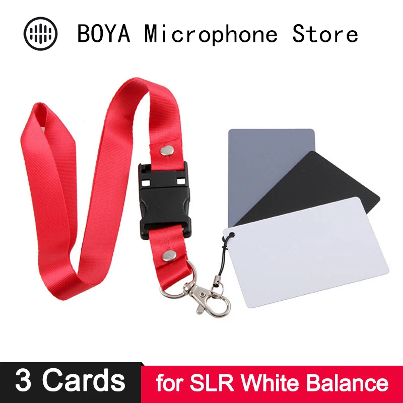 

Digital Camera White Balance Card 18% Grey Black White 3 in 1 Pocket-Size Card Neck Strap Set Photo Studio Photography Reflector