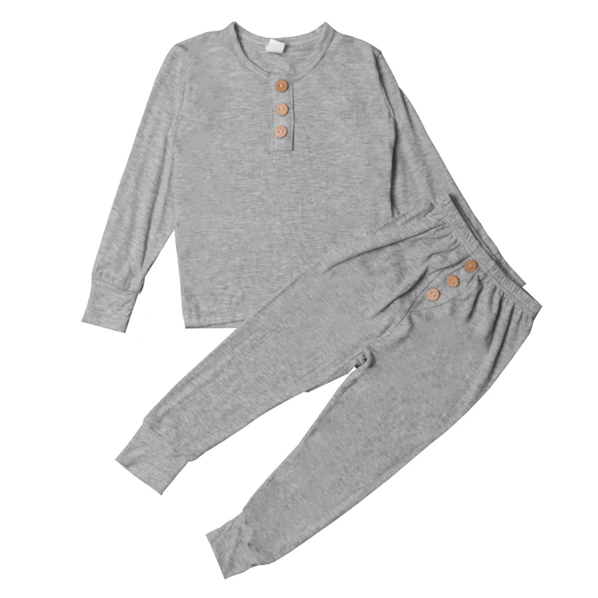 Детские однотонные комплекты одежды для сна для мальчиков и девочек пуловер с длинными рукавами Топы, длинные штаны на пуговицах комплекты из 2 предметов хлопковые повседневные пижамные комплекты От 0 до 6 лет