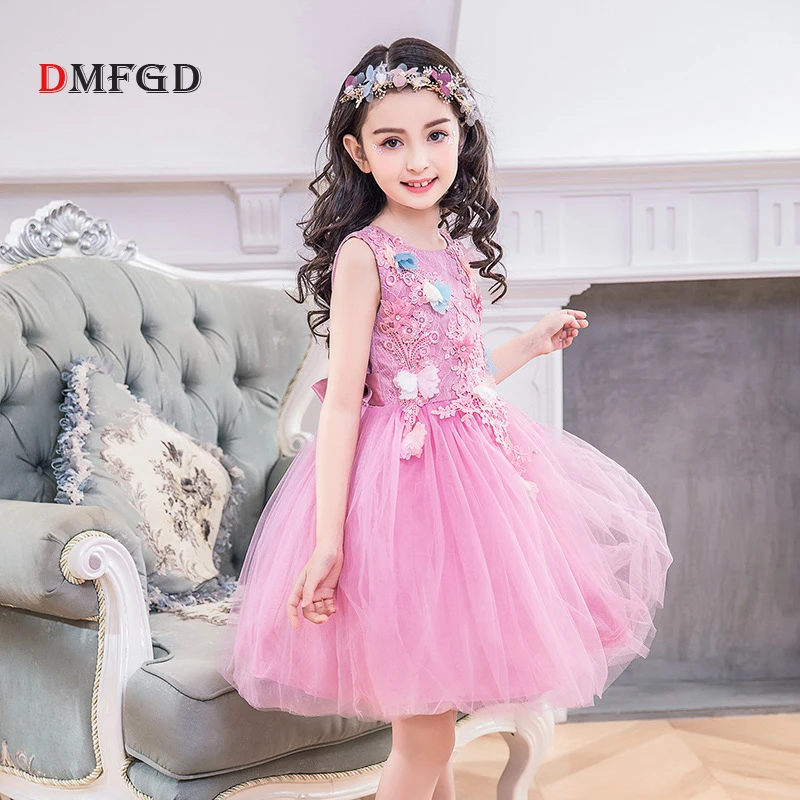 

Summer baby girl clothes girls dress sleeveless kids dresses summer floral pink children clothing party costume gowns dress