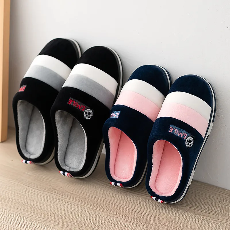 

Christmas Winter Home Slippers Couple Shoes Indoor Warm Shoes Woman Anti-skid Floor Mules Girls Striped Slides Zapatos De Mujer