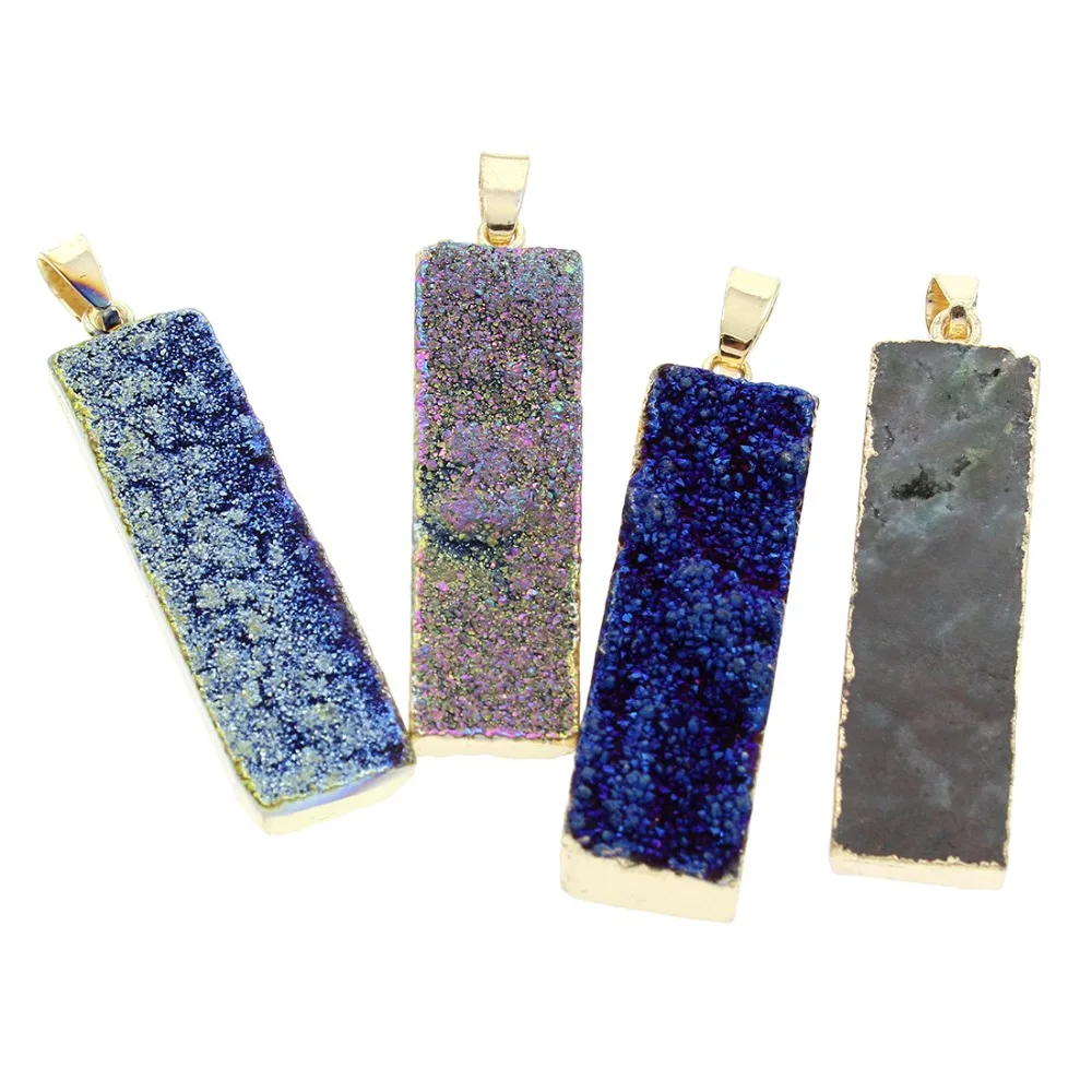 Natural Stone Druzy Pendant for Jewelry Making DIY 5pcs Mixed Color