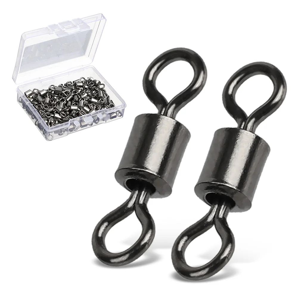 50pcs//100pcs Fishing Connector Ball Bearing Swivel Solid Ring Barrel Roll Swivel