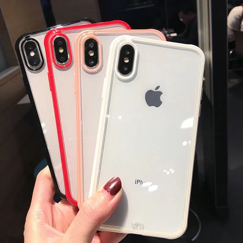 

Luxury Anti-shock Frame Colorful Transparent Phone Case For iPhone 8 7 6 6S Plus X XS XR XS Max Soft TPU Shockproof Back Cover