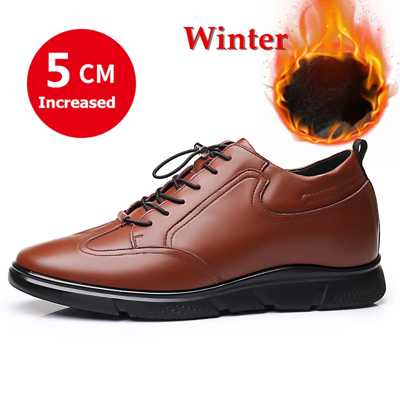 Misalwa/5 см/7 см, увеличивающие рост, кожаные повседневные мужские кроссовки, модная мужская обувь, увеличивающая рост, удобная повседневная обувь для молодых мужчин - Цвет: Winter 5 CM Brown