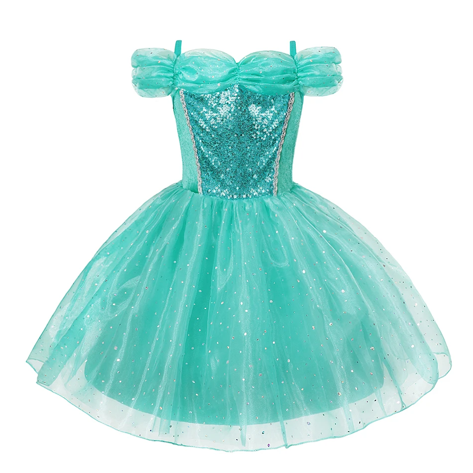 Princess Dress for Girl Kids Costumes Cosplay Belle Aurora Cinderella Jasmine Cartoon Beauty and The Beast  Fancy Summer Dresses