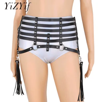 

YiZYiF Garter Belt Fetish Harness Belt Zentai Womens Gothic Punk Faux Leather Tassels Waist Belt Rave Body Caged Harness