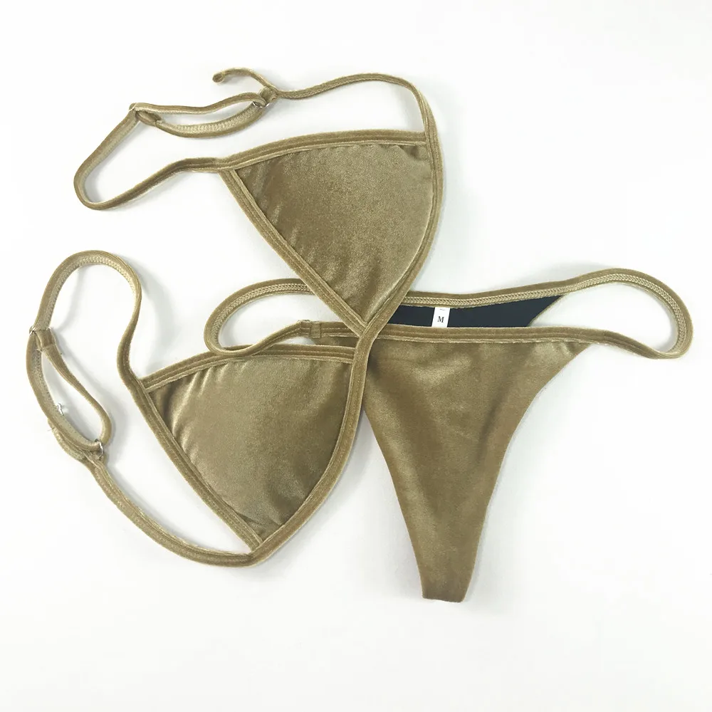 bikini shorts set Velvet Bikini Set 2020 Women Swimsuit Monokini Bodysuit Swimming Suit Bathing Suits Swim Halter Thong Beach Swimwear Cikini bikini set sale
