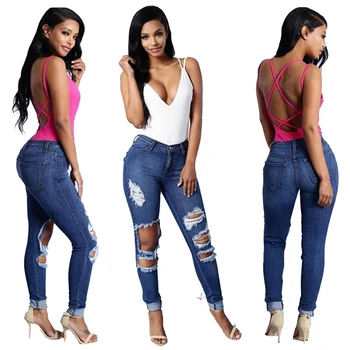 

NDUCJSI Jean For Women Cool Pencil Pant Ripped Skinny Personality Denim Pants Plus Size Super-elasticy Holes High Waist Jeans