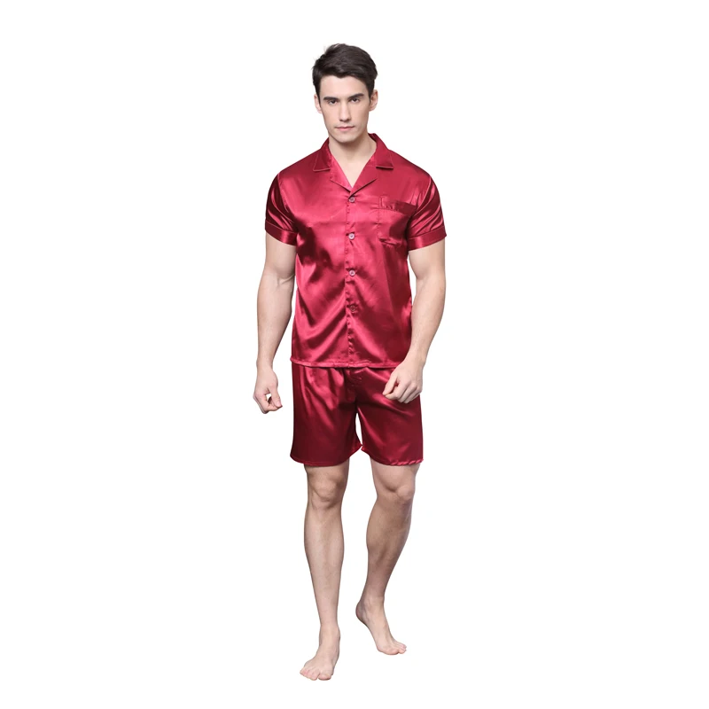 Tony&Candice Satin Silk Pajamas Shorts For Men Rayon Silk Sleepwear Summer Male Pajama Set Soft Nightgown For Men Pyjamas