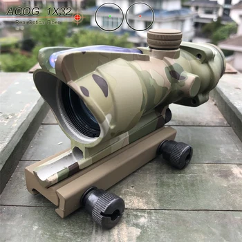 

ACOG 1x32 Optical Rifle Scopes Spotting red dot M416 Reticle With 20MM Mounts riflescope hunting optics sight real fibe