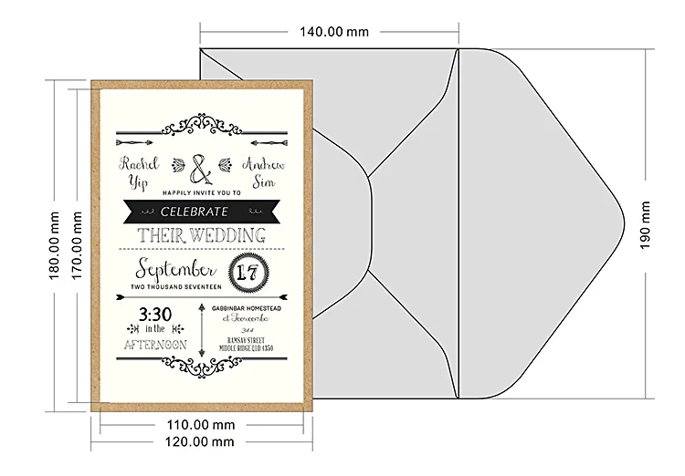  5x7 Rustic Wedding Invitations Unique Wedding Cards with Invitation Envelope - Set of 50 - 32851938048