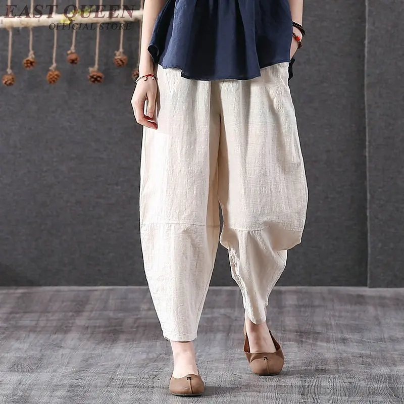 Traditional Chinese Pants Wide Leg Sweatpants Kung Fu Linen Trousers  Joggers Straight Elastic Waist Oversize Mens