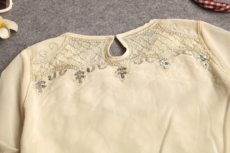 Seily Роскошная летняя шифоновая блузка с вышивкой бисером и блестками высокого качества с коротким рукавом повседневные женские вечерние Блузы с блестящим узором