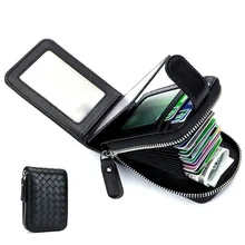 Weave Sheepskin Real Leather Driving License Credit Card Wallet ID Holders Photo Clip Multifunction Leather Clip Key Coin Wallet