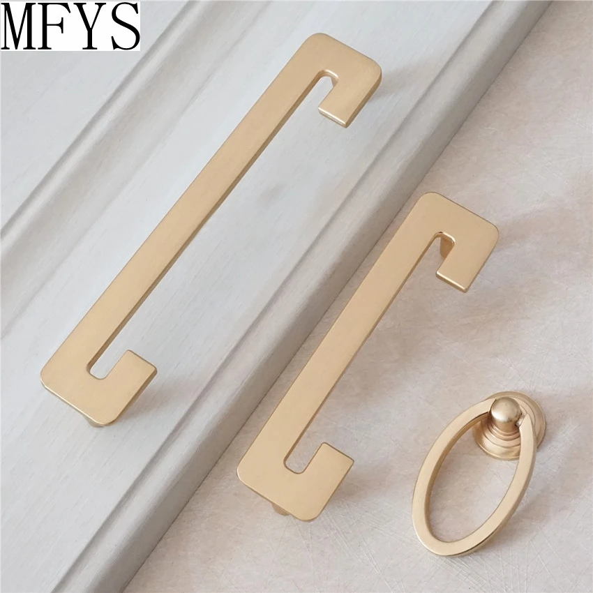 3 75 5 Modern Door Handles Drop Ring Pulls Knobs Brass Drawer