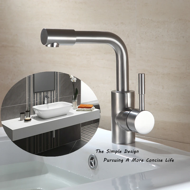 

360 Rotatation 304 Stainless Steel Bathrub Faucet One Handle Control Cold and Hot Water Sink Faucet Bathroom Tap for Wholesale