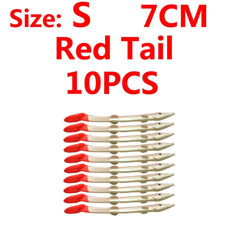 Red tail S 10pcs 10 шт., приманка для рыбной ловли в соленой воде, приманка для рыбной ловли, Мягкая приманка для рыбной ловли, приманка для рыбной ловли, приманка для рыбной ловли Сабики, лумо, белый, розовый, зеленый, красный цвет - Цвет: Red tail S 10pcs