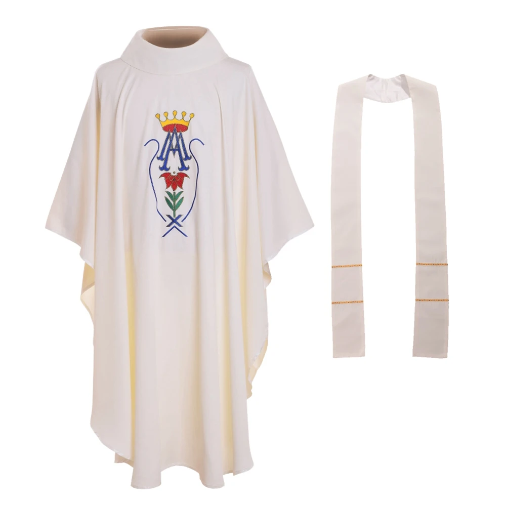 

Holy White Crown Pattern Embroidered Catholic Church Priest Surplices Chasuble Vestments