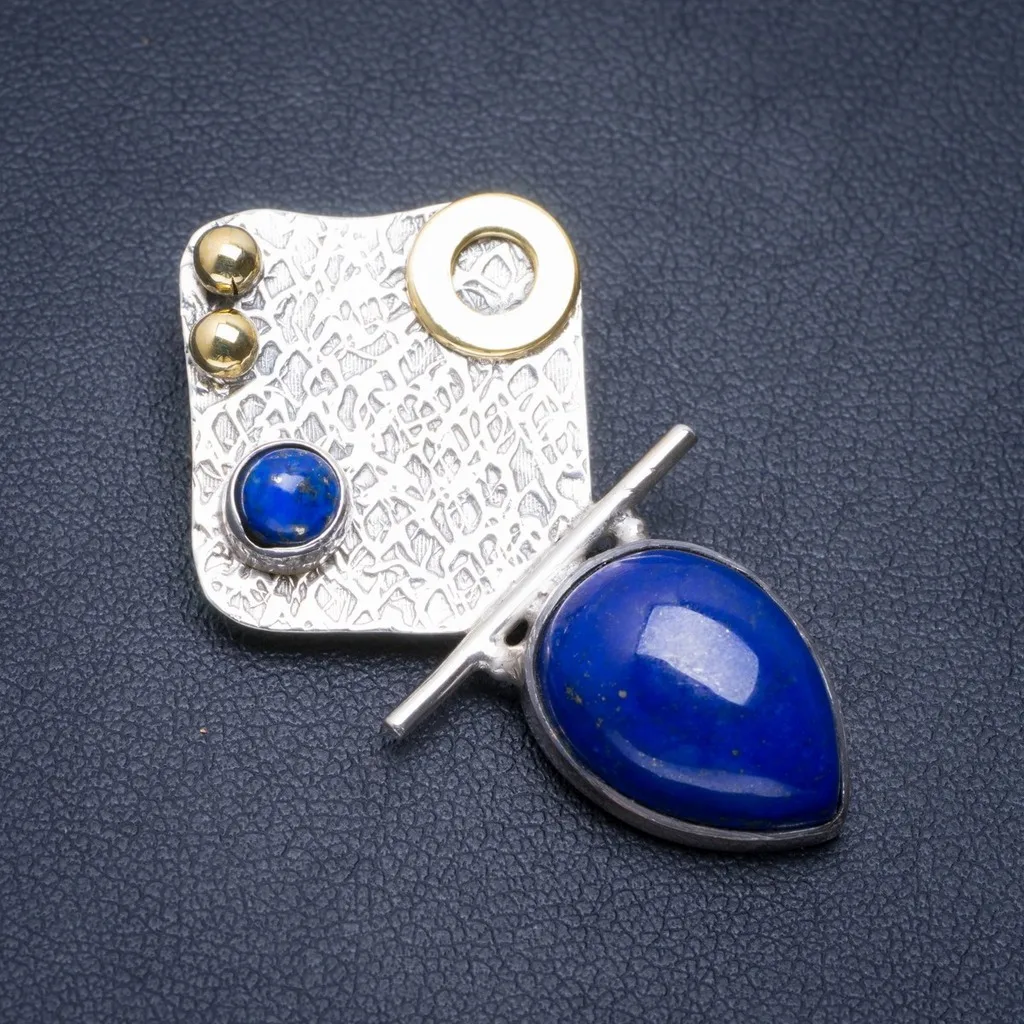 

Natural Two Tones Lapis Lazuli Handmade Unique 925 Sterling Silver Pendant 1.75" A1746