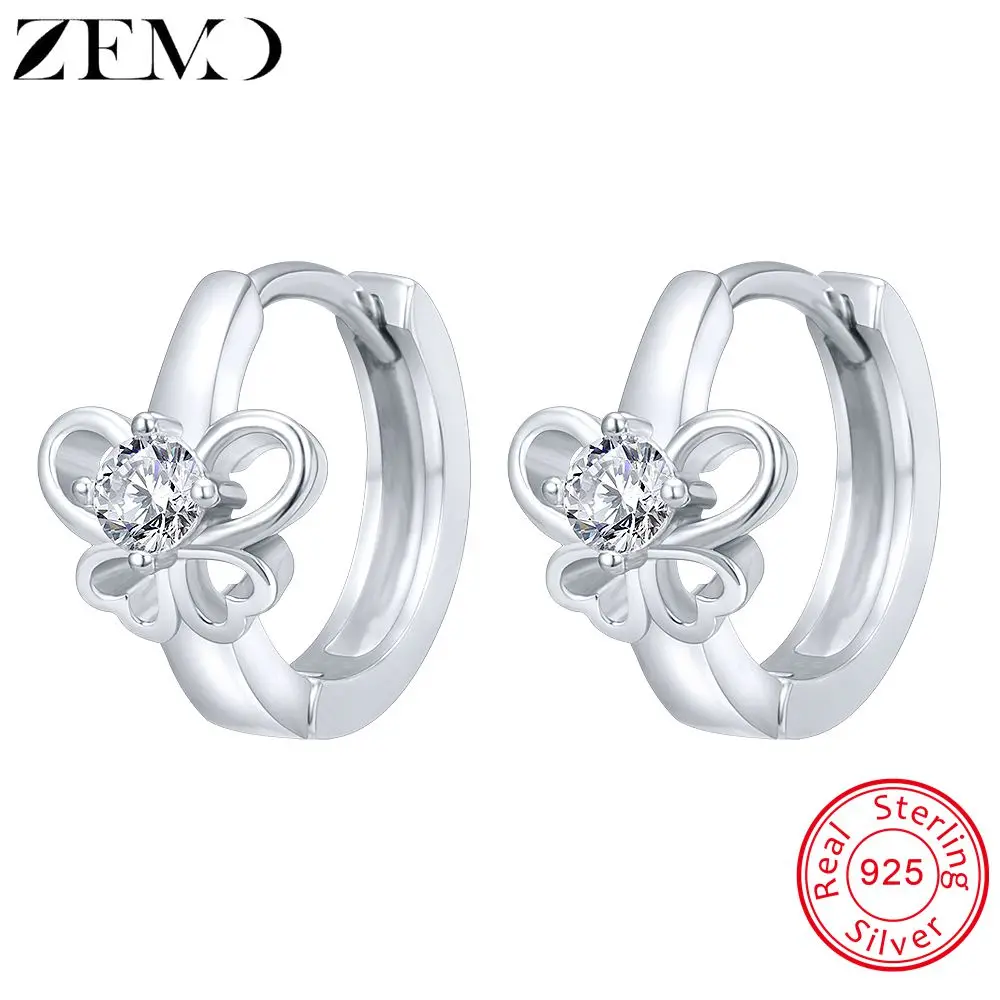 ZEMO 925 Sterling Silver Hoops Crystal Round Earrings Hoops for Women Ear Rings with Cubic Zirconia Silver Earrings Female Party
