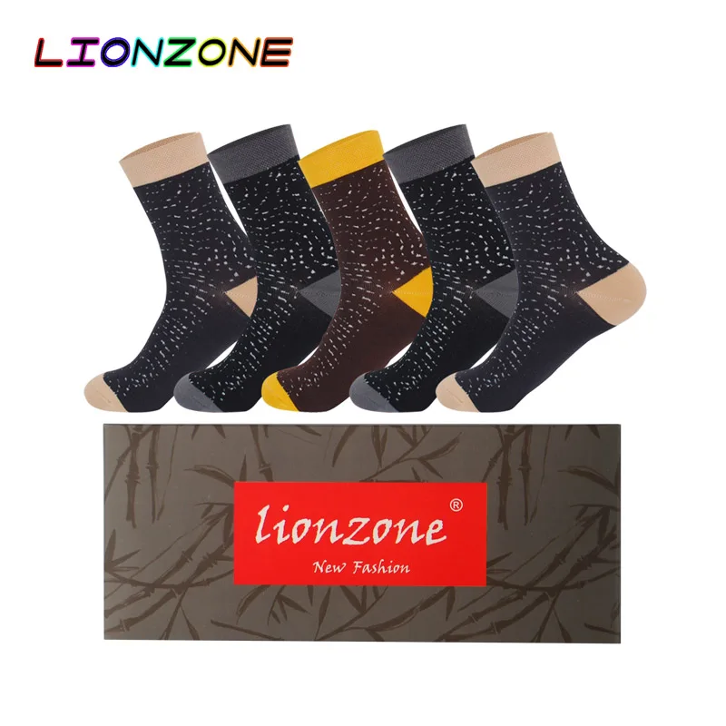 LIONZONE 5 пар/лот мужские зимние Подарочная коробка с носками бамбуковые теплые Дышащие Модные Джокер для отдыха носки на каждый день китайская почта - Цвет: Mix2-Box