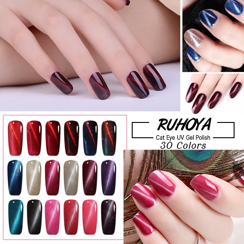 

Ruhoya Sequins Nail Art Gel Varnish Semi Permanent UV Soak Off Cat Eye 8ML UV Glitter Nail Gel Polish Nail Lacquer Magnetic DIY