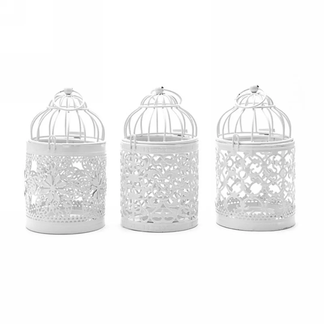 1pc Metal Hollow Candle Holder Tealight Candlestick Hanging Lantern Bird Cage White