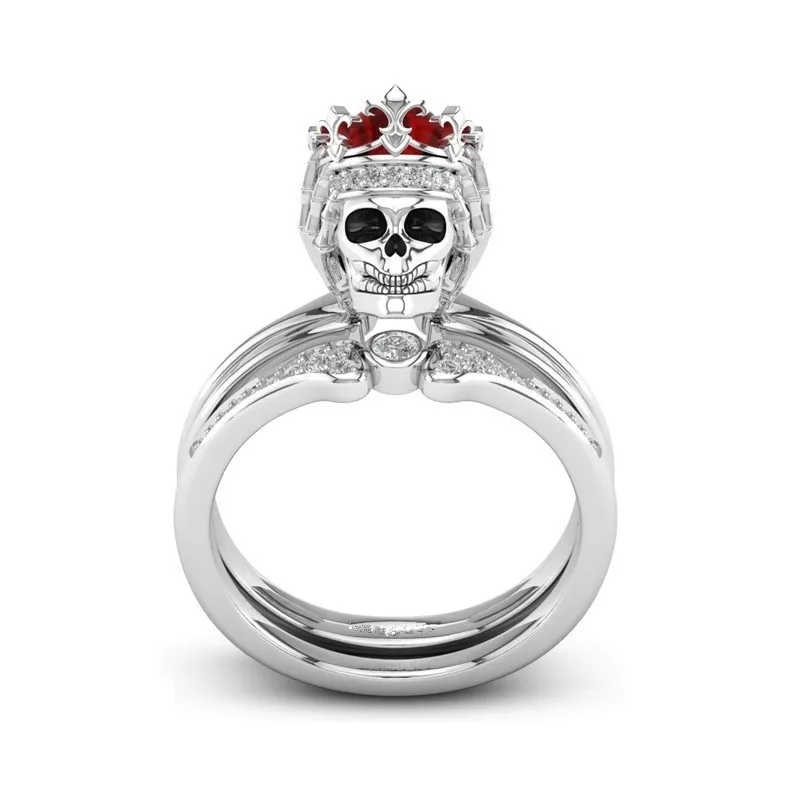 1 набор, Красный кубический цирконий, череп, кольцо серебряного цвета панк-рок, кольца в виде черепа для женщин, девушек, рождественские, вечерние, свадебные ювелирные изделия, подарки
