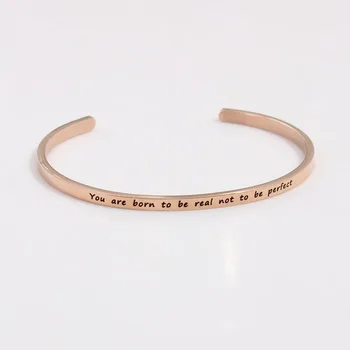

7pcs Random Stainless Steel Open Cuff Bracelet Rose Gold Handmade You are born to be real not to be perfect Bracelet Bangle