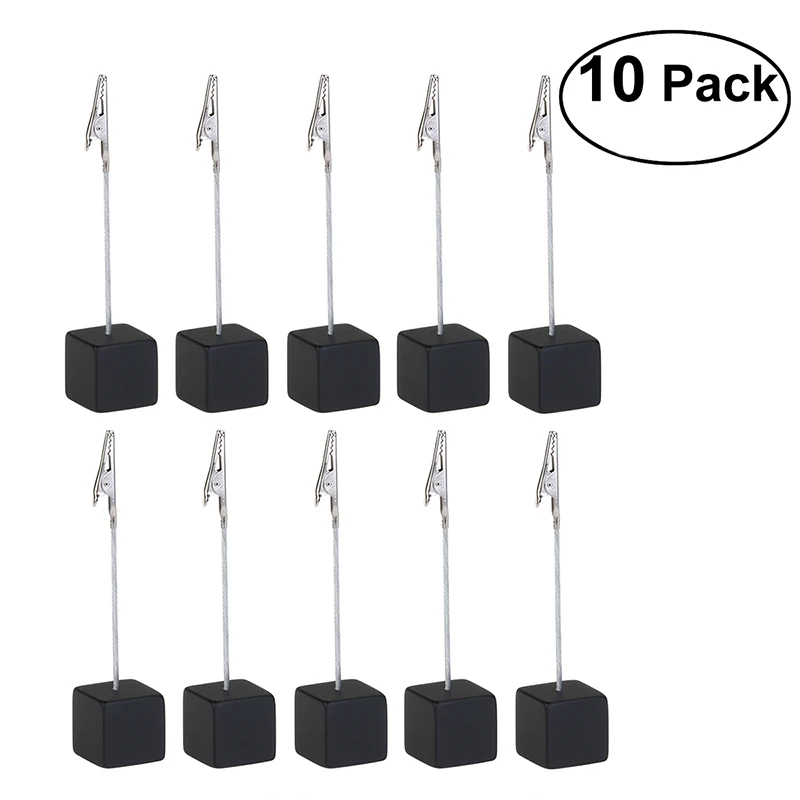 

10pcs Cube Base Memo Photo Holder Card Paper Note Clip (Black)