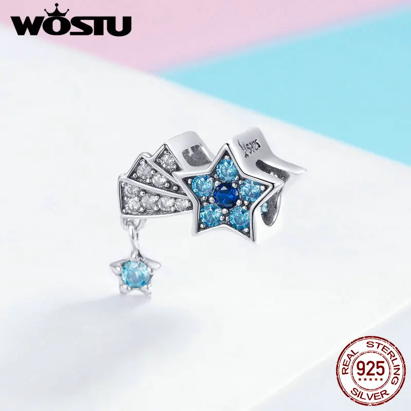 

WOSTU Authentic 100% 925 Sterling Silver Blue Secret Star Beads Fit Original Charm Bracelet Genuine S925 Jewelry Gift FIC912