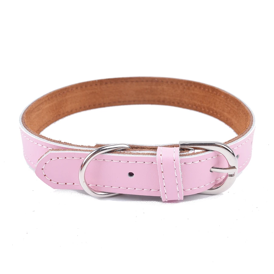 Buy Pink Genuine Leather Durable Dog Collar For Small Medium Dogs Standard