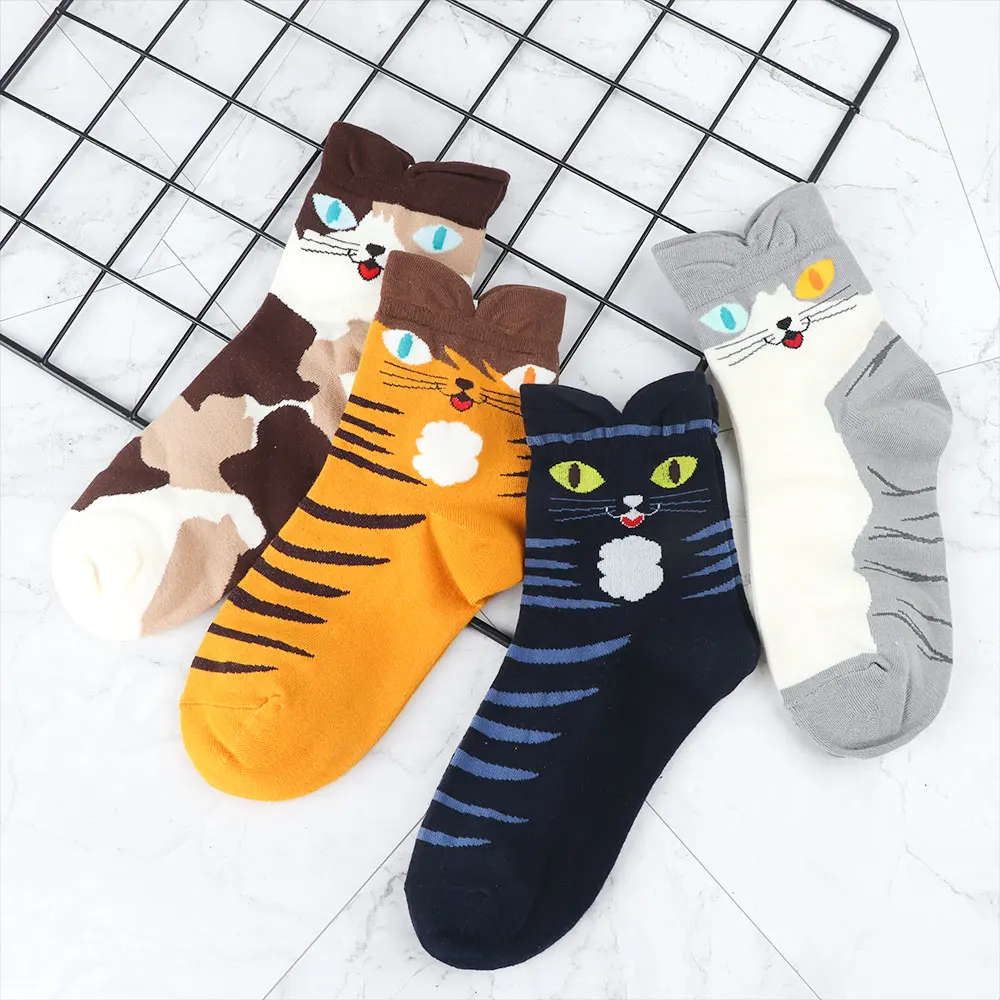 Модные хлопковые носки Kawaii милые короткие с кошками для женщин и девочек сезон